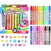 Scentos Scented 20 Pack Double-Ended Stamper Marker, 20 Colors and Scents, with Fruit Scent, Broad Line, Washable Marker, Dual Marker, Stamp Marker, for Kid, Age 3+