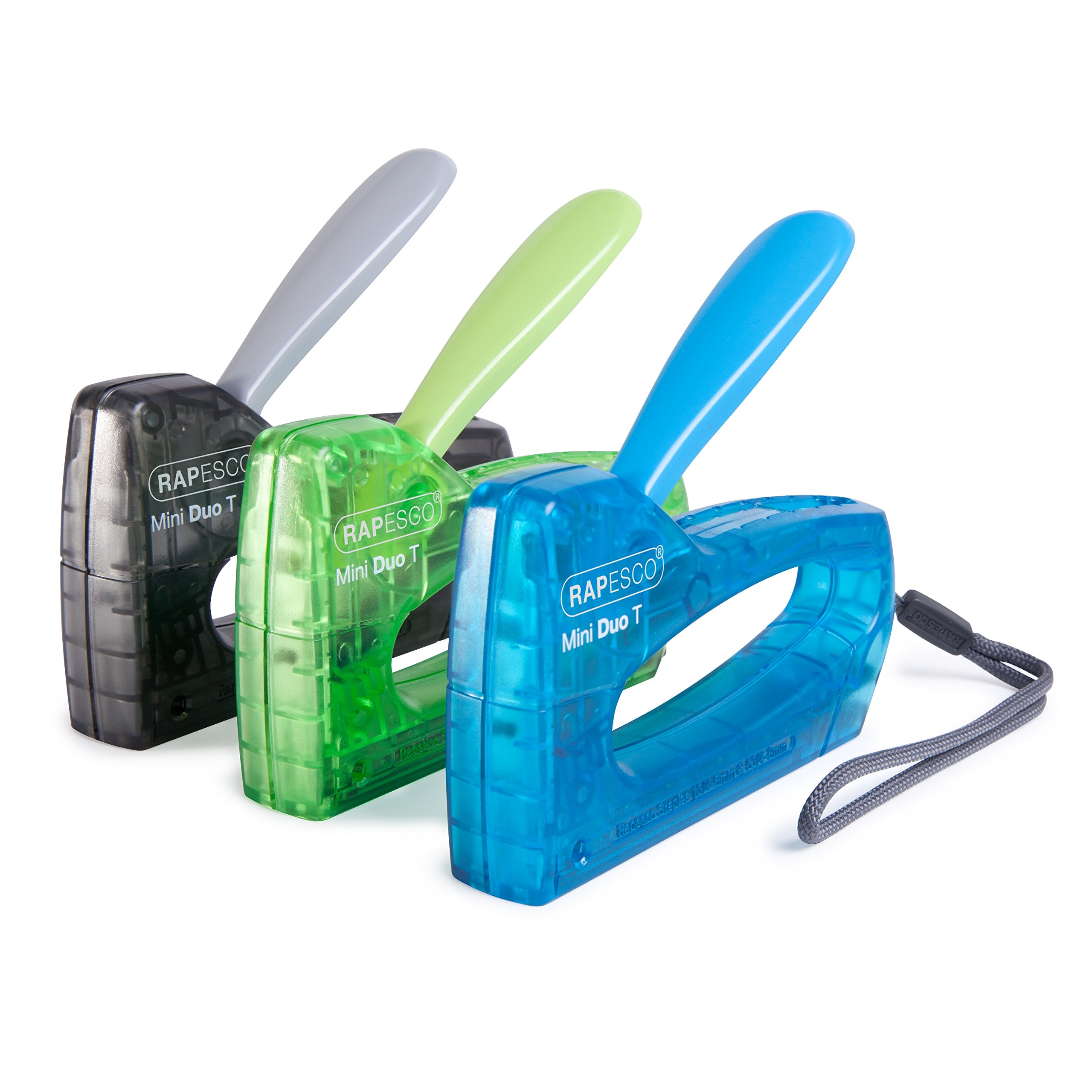 Rapesco 0953 T8-Mini Set, Pack of 3 Tackers with 1800 13/6 mm Staples, Blue, Green and Black