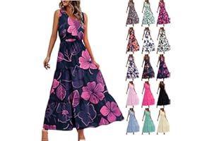 ESCBUKI Floral Maxi Dress for Women Flowy Sleeveless Wrap Dress Smocked Tiered Midi Dress Summer Dress for Women 2024 Trendy