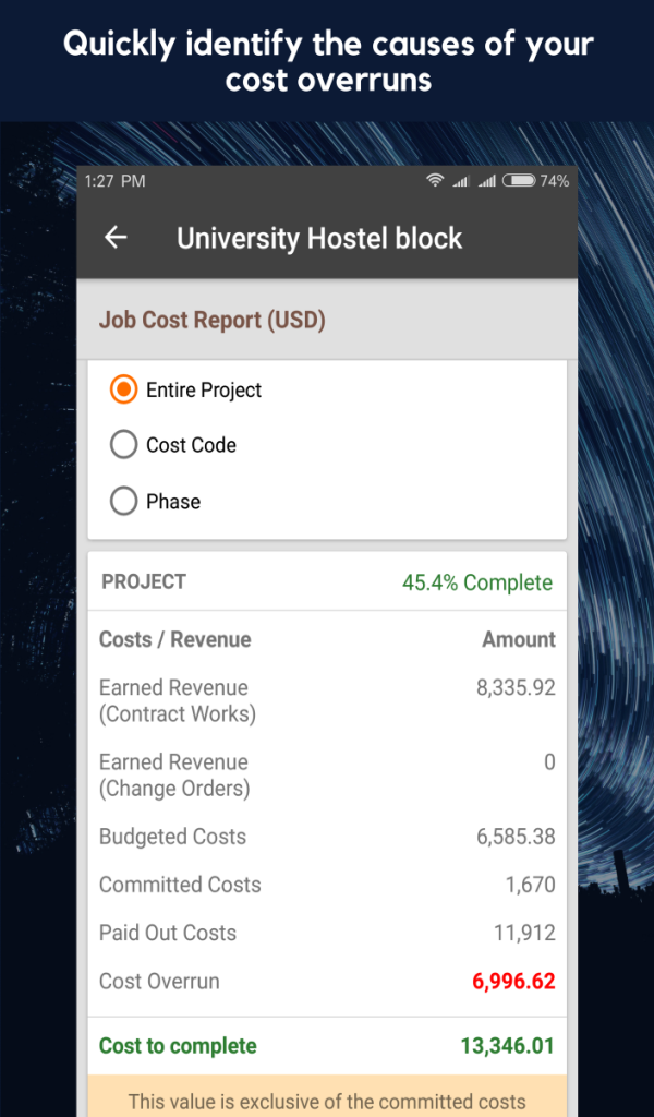 Construction Job Cost Control App