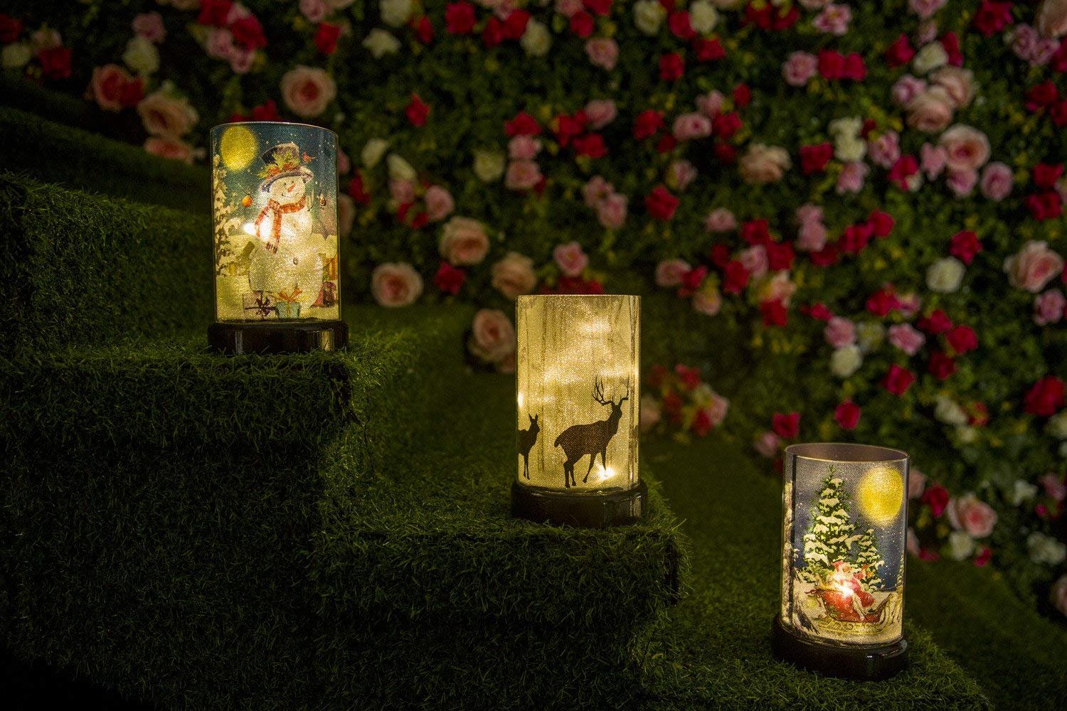 Christmas Light Battery Powered Glass Cylinder Lamp Bedside Table Lamp Coffee Table Decor Mood Light Night Lamp for Bedroom Living Room Kitchen Nursery Children’s Room