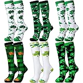 Liitrsh 6 Pair St. Patrick's Day Knee High Socks Bulk Green Shamrock Accessories Irish Party High Tube Socks for Women Girls