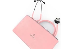 BJÖRN HALL Matte Black Pink Stethoscope & Case | Perfect for Medical Student Veterinarian Doctor |Spare Parts Ear Tips & Non Chill Rim | Nurse Accessories for Work Essentials | Light Pink Tubing MBLP