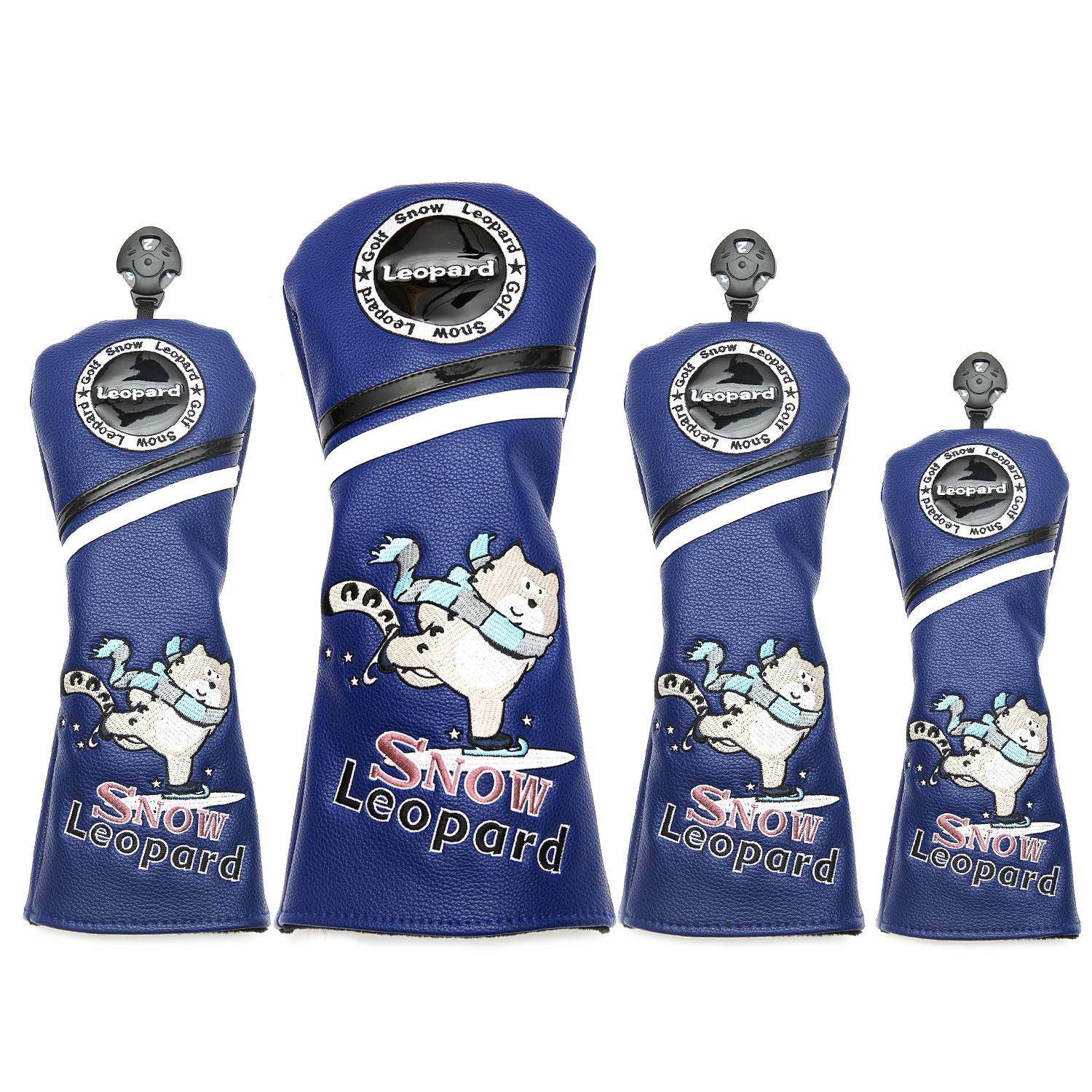Snow Leopard Golf Driver Headcovers Sporting Goods PU Leather Golf Fairway Hybrids Woods Covers (4 pcs set Cover)