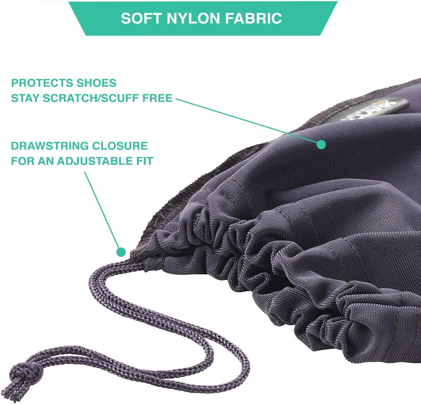 Lewis N. Clark Nylon Drawstring Travel Shoe Bags + Covers for Women & Men, 2 Pair, Charcoal/Black, 1 Pack