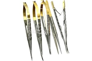 ARTLAB Professional German | Castroviejo Needle Holder Scissors Tying Forcep| Castroviejo Micro Scissors Needle Holder Straight Curved TC 6"| Dental Eye Instruments CE (Set of 5 SCISS+N/H STR&CVD+FORCEP)