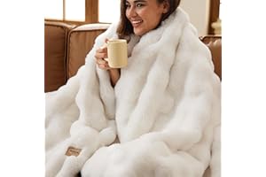 Bedsure GentleSoft Fluffy Fuzzy Throw Blanket, Soft Cozy Faux Fur Fleece Minky Blanket, Room Decor Couch Bed Cover Winter Bedding, Thick Warm Plush Velvet Christmas Women Men Gifts, 870GSM, Cream