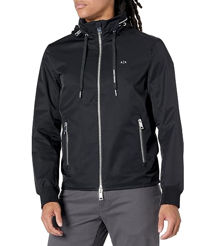 Armani Exchange A|X Drawstring Cicle Logo Zip-up Nylon Jacket, L
