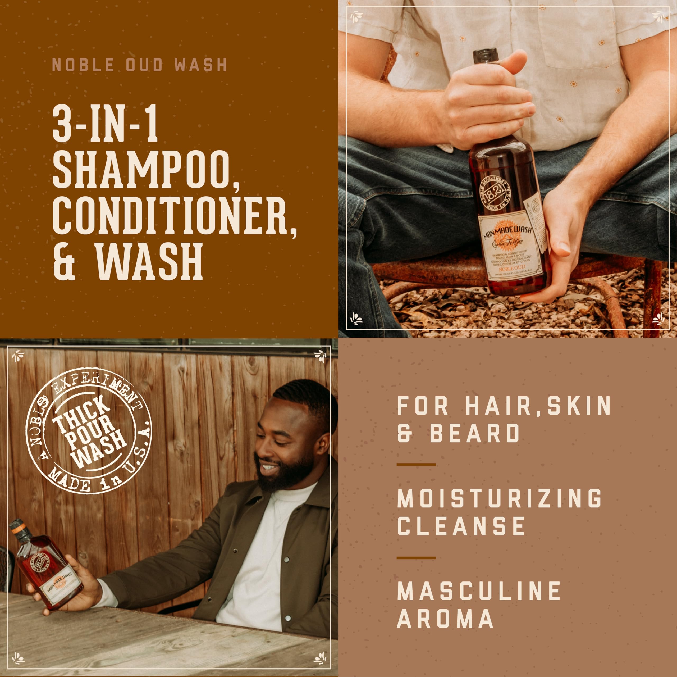 18.21 Man Made Original 3-in-1 Body Wash, Shampoo, & Conditioner for Men - Thick-Pour Formula with Extra Lather, All Hair & Skin Types, Strengthens and Moisturizes in a Manly Aroma