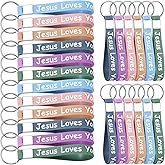 Yinkin 24 Pcs Jesus Loves You Silicone Keychains Christian Religious Gifts Bulk Inspirational Keychain for Women Men Church Christian Gift Supplies