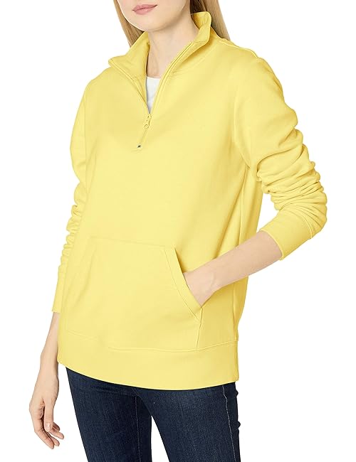 Amazon Essentials Women's Long-Sleeve Fleece Quarter-Zip Top (Available in Plus Size), Light Yellow, X-Large