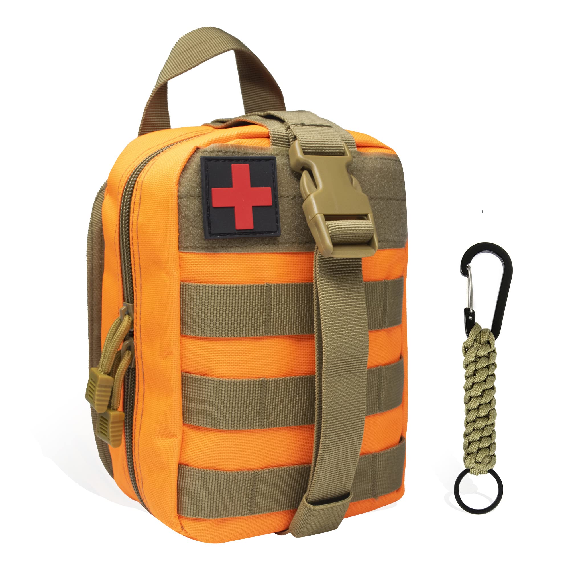 QIYUANT Molle First Aid Bag Tactical IFAK Rip-Away Utility EDC Pouch with Outdoor Hook Hiking Waist Belt Pack Survival Military EMT Emergency Medical Pouch for Home Car Travel Camping Empty Orange