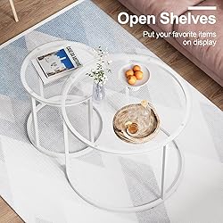 aboxoo White Nesting Glass Table Set of 2, Small