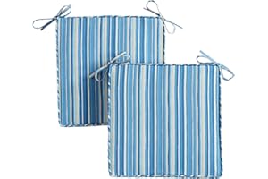 Greendale Home Fashions Outdoor 18-inch Square Reversible Seat Cushion with Ties, 2-Pack, Steel Blue Stripe 2 Count