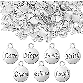 Lemecima 280 Pcs Inspirational Motivational DIY Charms Antique Silver Pendants for Key Chain Jewelry Making Cheer Message Charms for Girl Bracelet Necklace Flat Alloy Pendants Gift Accessory 7 Styles