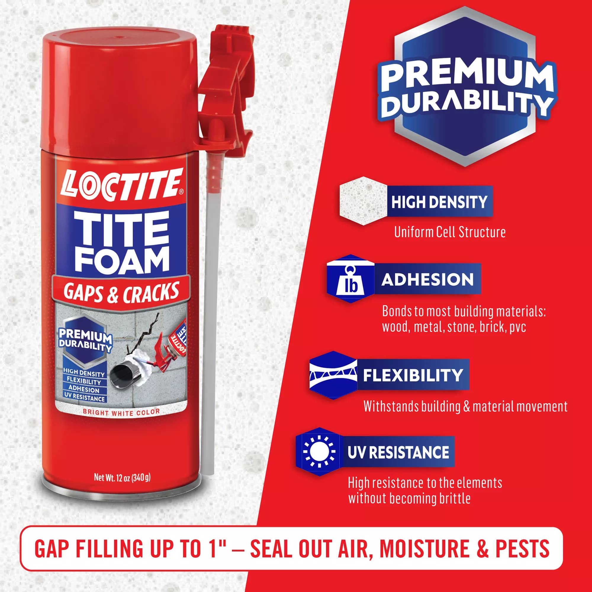 Loctite Tite Foam Gaps & Cracks Spray Foam Sealant, 12 fl oz Can, 1 Pack - Polyurethane Expanding Insulation