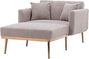 SULOPS Convertible Futon Chair Bed,Chaise Lounge Chair with Ottoman, Recliner Chair 3 in 1 Modern Accent Sleeper Chair Reading Chair with 2 Pillows (Grey Teddy Boucle)