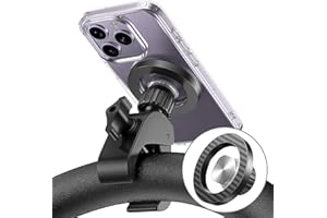 PIPIBOO Magnetic Phone Holder Clamp Mount:[24*N55 Magnet]Rotatable Handlebar Accessories for MagSafe for Regular Bike Ride,Stroller,Peloton,Steering Wheel,Scooter,Push Cart,Treadmill,Compatible with PopSocket