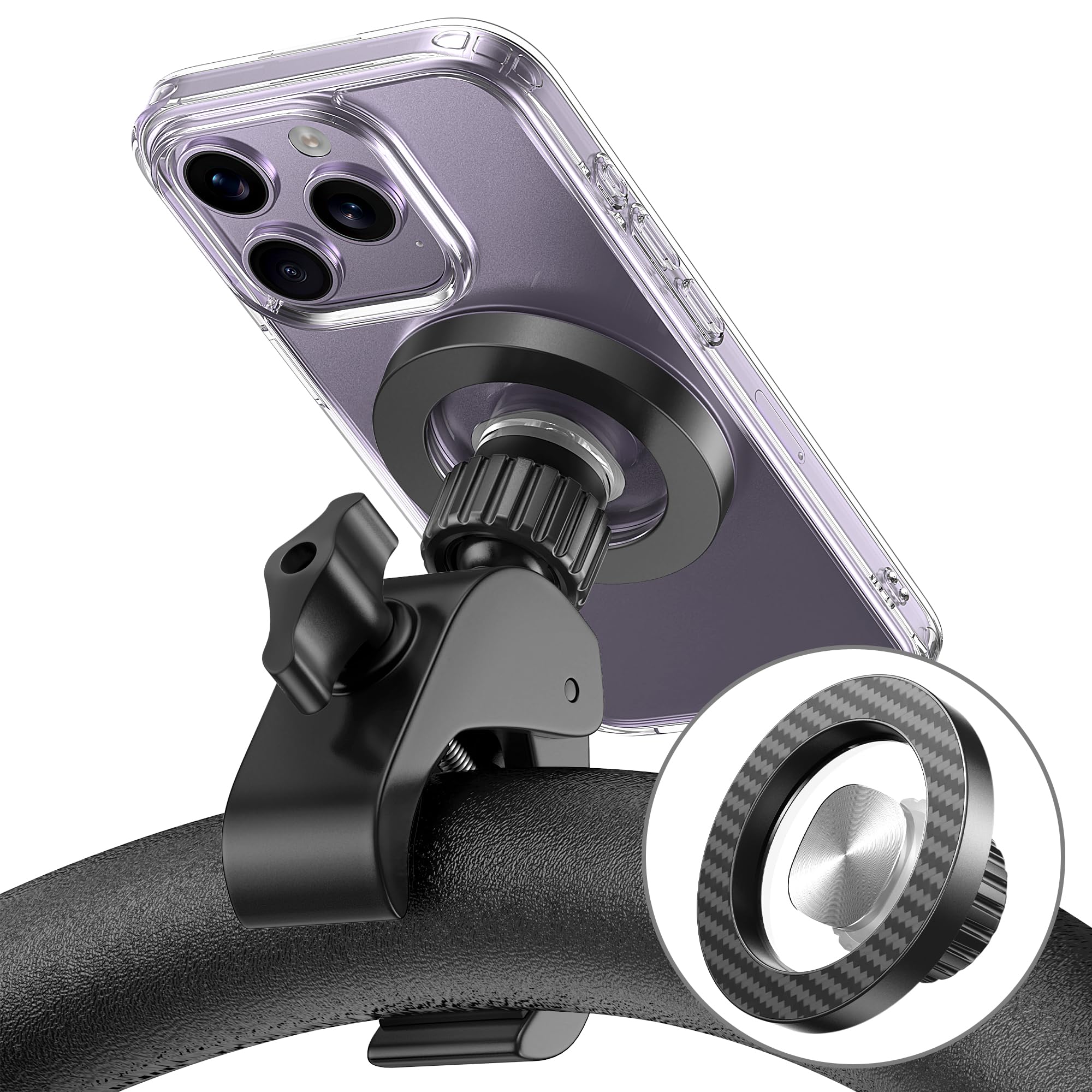 Magnetic Phone Holder Clamp Mount:[24*N55 Magnet & Fit for PopSocket]Rotatable Handlebar Accessories for MagSafe for Stroller,Peloton,Steering Wheel,Push Cart,Treadmill,Fit for iPhone 12-17 Series