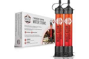 2 High Capacity Emergency Survival Water Straws - Personal Water Filter for Camping, Hiking, Travel, Biking, Survival, Emerge