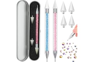 TATUO 2 Pieces Rhinestone Picker Dotting Pen, Dual-ended Rhinestone Gems Crystals Studs Picker Wax Pencil Pen Crystal Beads Handle Manicure Nail Art DIY Decoration Tool (Light Blue Pink)