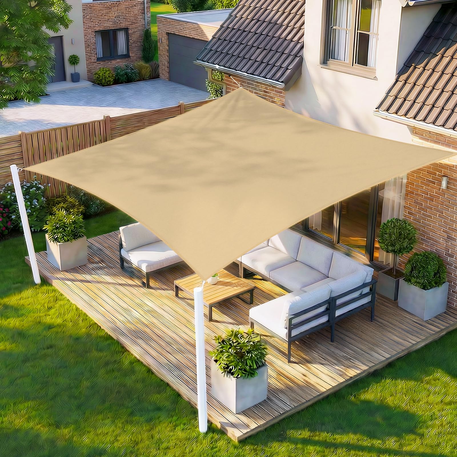 HENG FENG Sun Shade Sail Rectangle 2 x 3m Waterproof PES Polyester Canopy Awning Sunscreen with 95% UV Block for Outdoor Patio Garden Sand