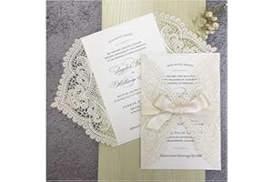 Picky Bride 25pcs 5x7 Wedding Invitations with Envelopes, Laser Cut Lace Hollow with Elegant Ribbons, for Wedding Bridal Show