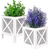 Autumn Alley Farmhouse Front Porch Planters Set of 2 Stand with Galvanized Corrugated Metal Planter for Outdoors/Indoors - Rustic Wood Square Planters Box on Legs &ndash; Charming Farmhouse D&eacute;cor, White