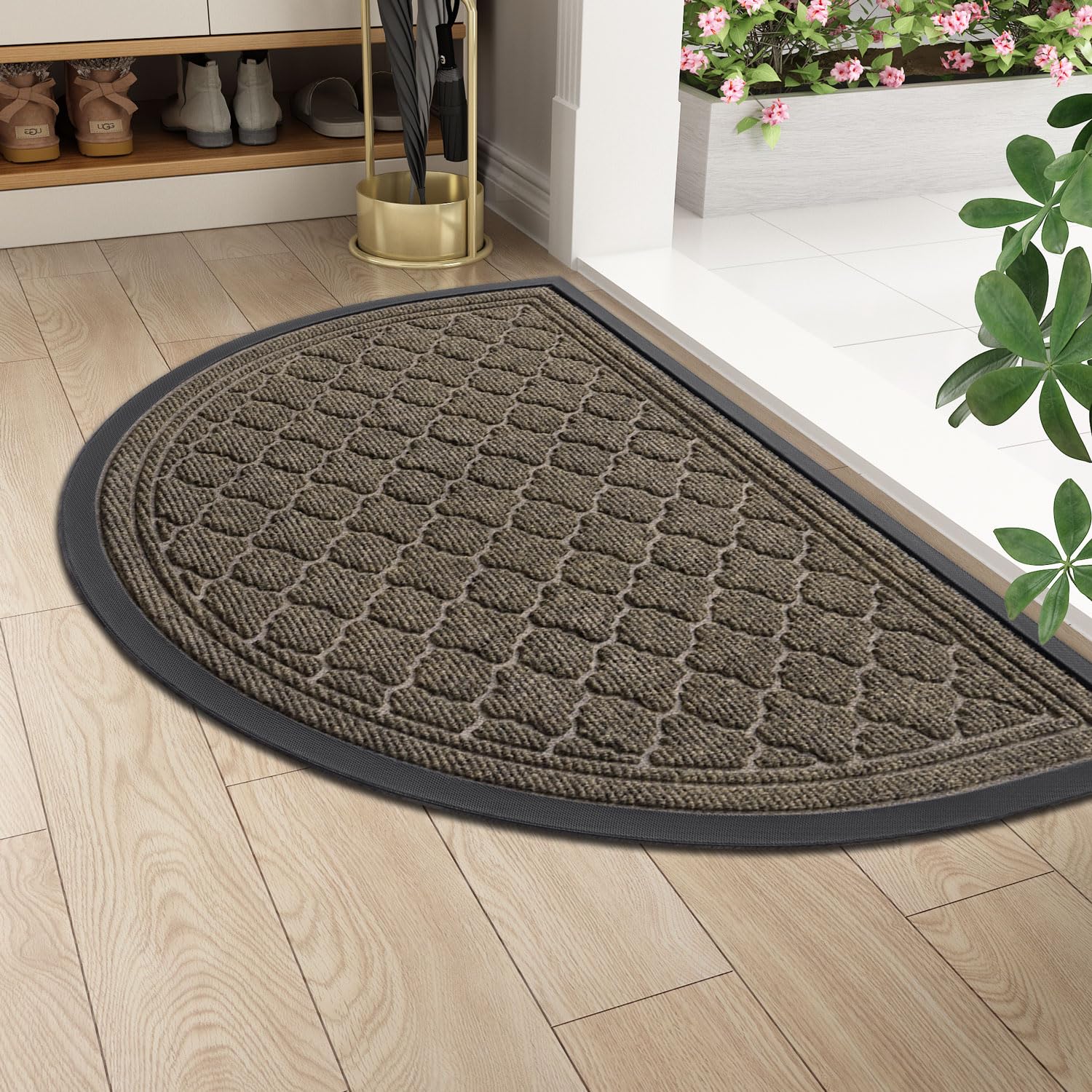 Homaxy Half Moon Door Mats Indoor, Non Slip Rubber Door Matts, Dirt Trapper Absorbent Doormat Outdoor, Washable Heavy Duty Floor Mat for Entrance, Front Door, Kitchen and Garden, 60 x 90 cm, Brown