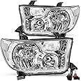JSBOYAT Headlight Assembly Fit for 2007 2008 2009 2010 2011 2012 2013 Toyota Tundra / 2008-2017 Sequoia Chrome Housing with Clear Reflector(Bulbs Included),w/o Leveling Adjuster