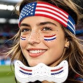 VXZ Red White Blue USA Soccer Fan Freckles Face Tattoo - Tricolor Brushstroke Temporary Tattoos | Waterproof Sports Sparkle S