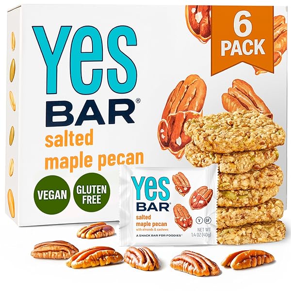 YES BAR – SALTED MAPLE PECAN – PLANT BASED PROTEIN, DECADENT SNACK BAR – VEGAN, PALEO, GLUTEN FREE, DAIRY FREE, LOW SUGAR, HEALTHY SNACK, BREAKFAST, LOW CARB, KETO FRIENDLY (6 COUNT)