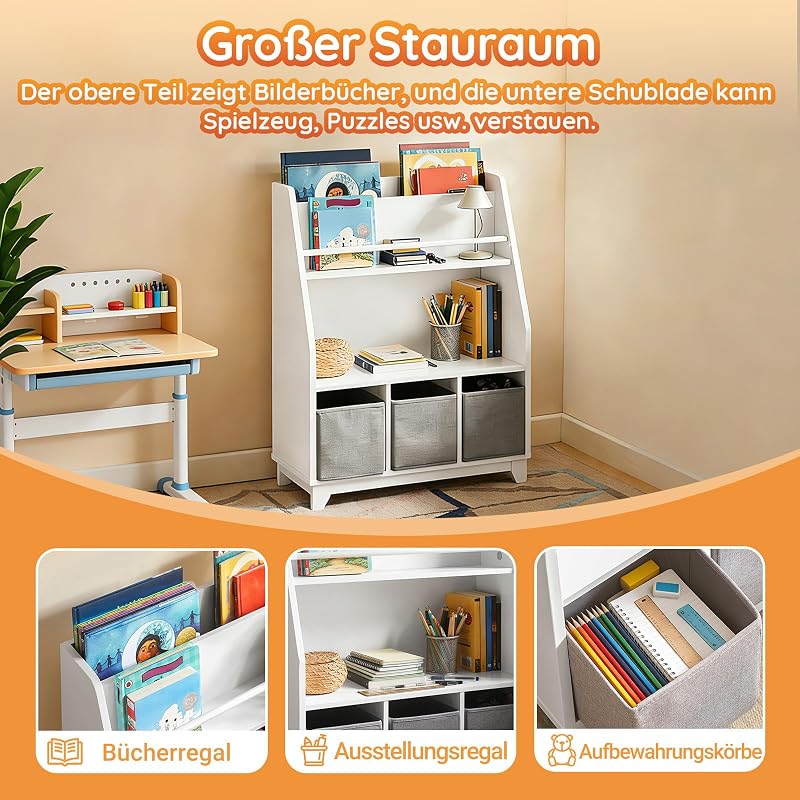Kinder Bücherregal Montessori 63x80x28 cm für Kinderzimmer