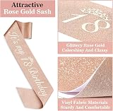 Amosking 18th Birthday Decorations Kit Rose Gold Sash Tiara Cake Topper Candles view 4