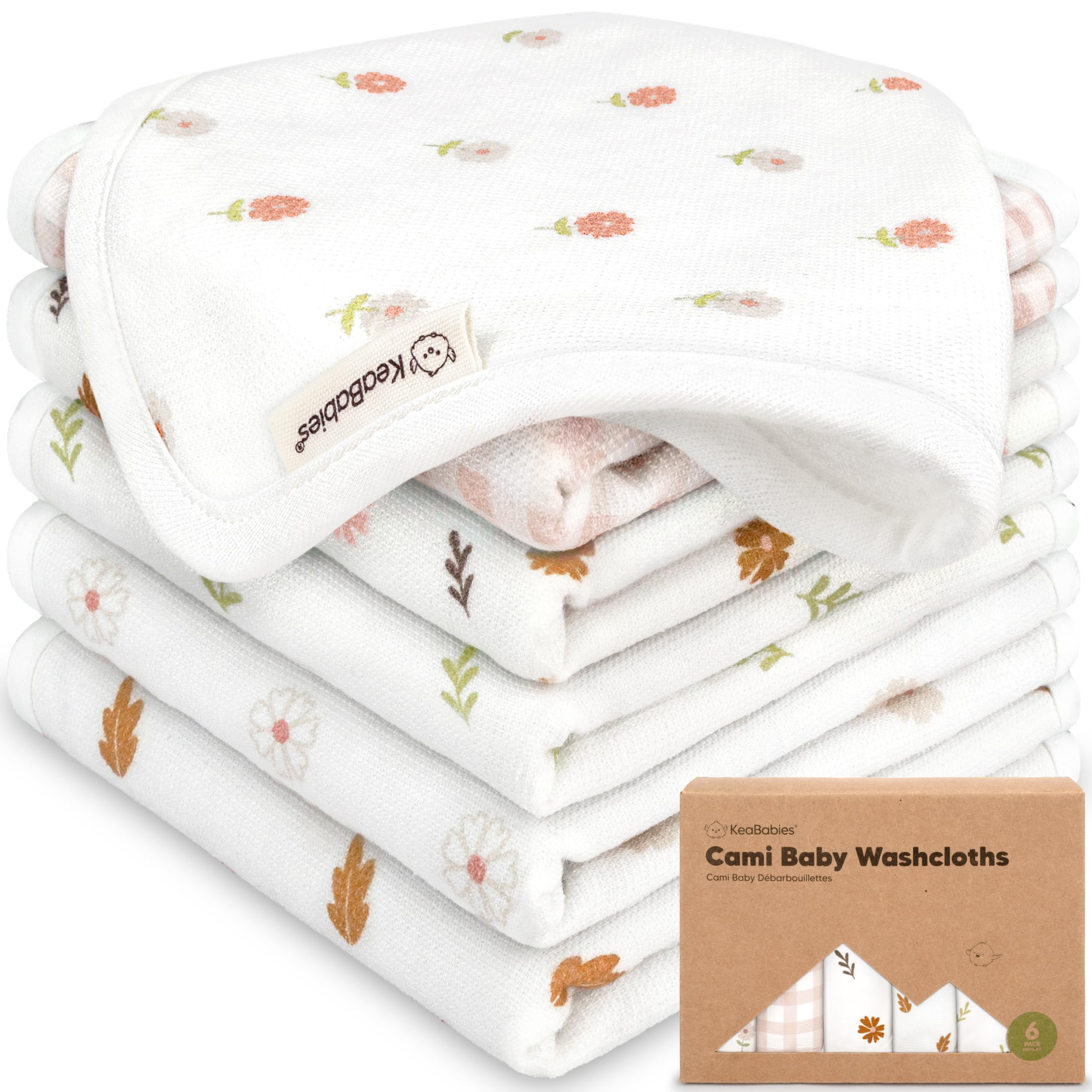 Photo 1 of 6-Pack Cotton Baby Washcloths for Newborn - Organic Cotton Muslin Soft Wash Cloths for Babies, Infant, Kids, Toddler Towels for Boy, Girl, Super Absorbent Face Cloths, Scratch-Free Baby Rags (Petals)