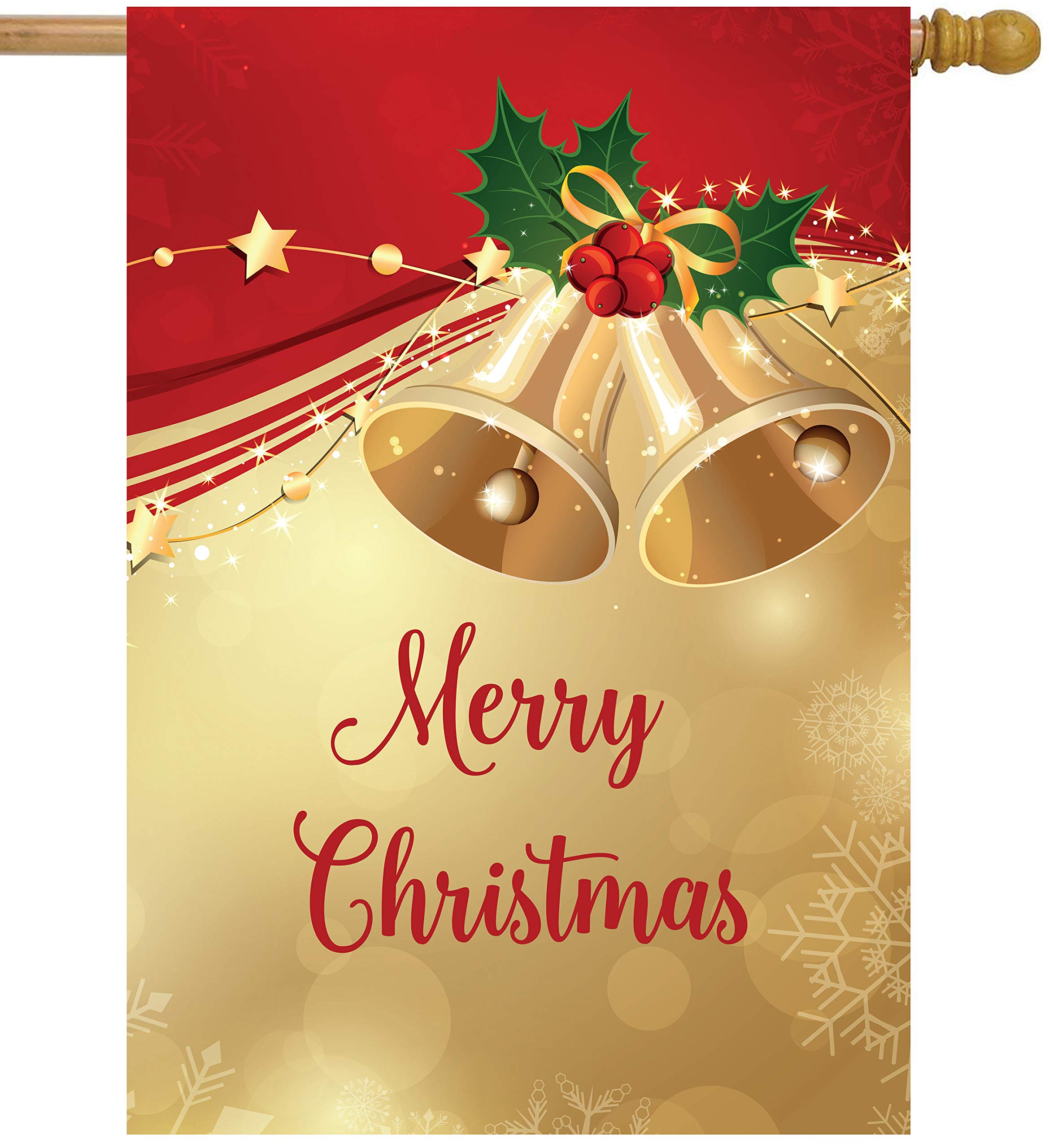 ShineSnow Merry Christmas Bell Celebrate Happy New Year Holiday Ornament House Flag 28" x 40" Double Sided, Polyester Welcome Yard Garden Flag Banners for Patio Lawn Outdoor Home Decor