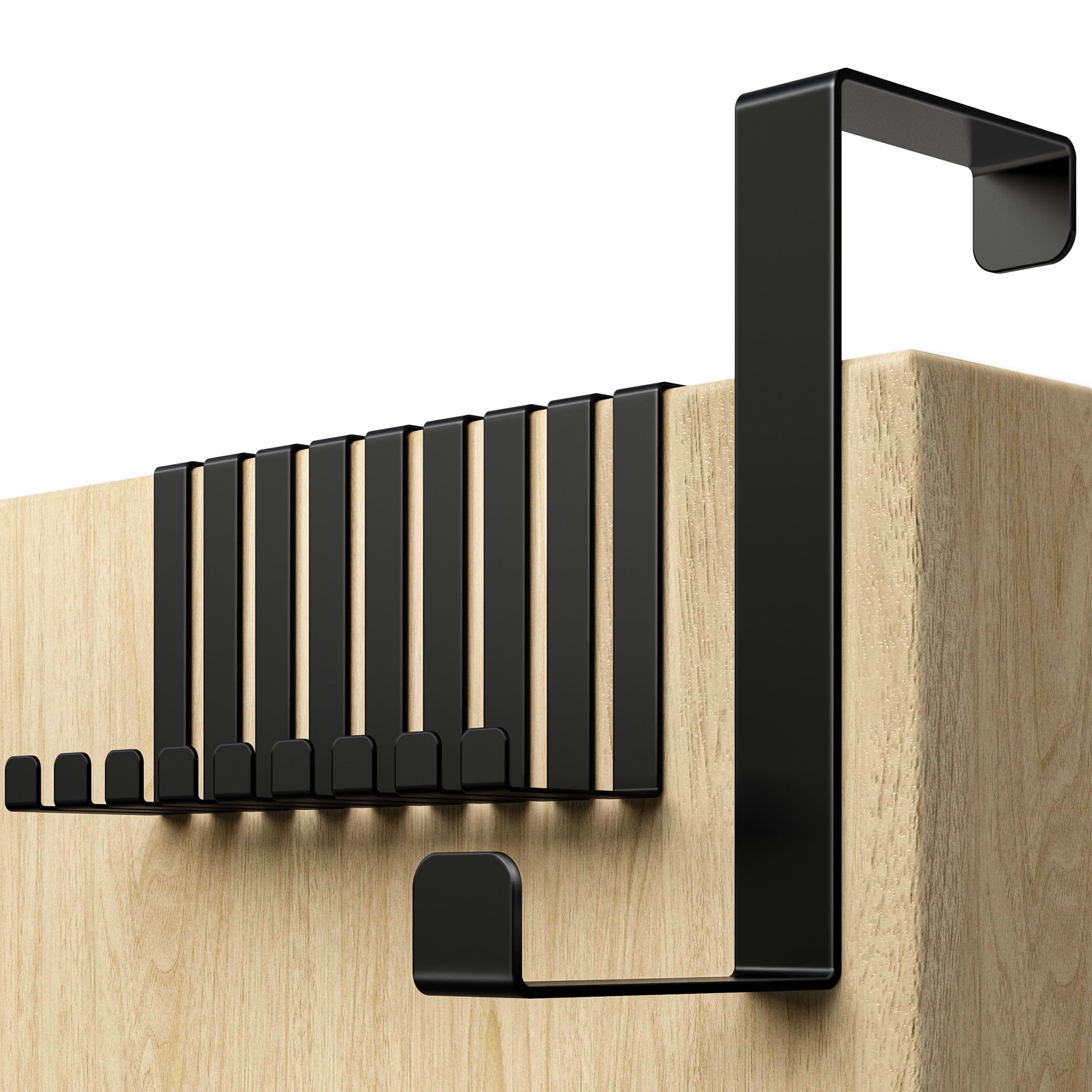 Menz Stahlwaren Over Door Hanger – Set of 10 - Black Coat Hooks for Width 1.4" and 1.6" - Over Door Hook for Hanging Clothes, Coat Hooks