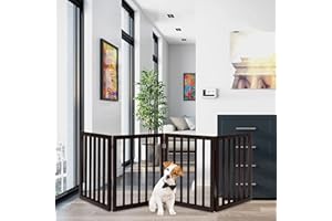 Pet Gate - 4-Panel Indoor Foldable Dog Fence for Stairs, Hallways, or Doorways - 73x24-Inch Freestanding Dog Gates by PETMAKER (Brown)