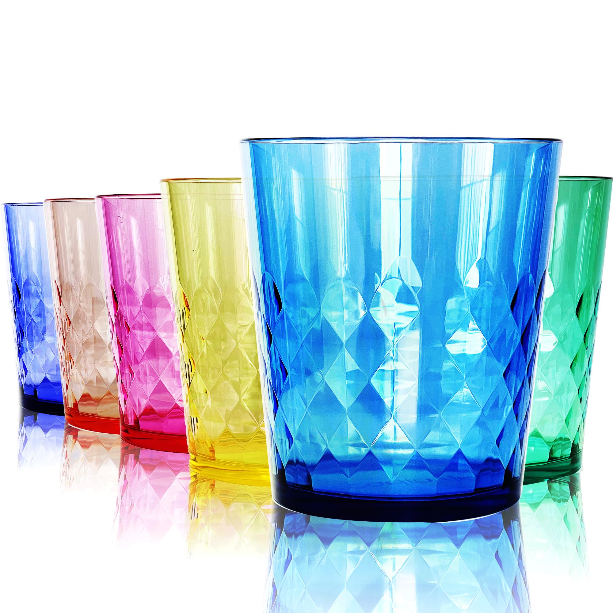 SCANDINOVIA - 400ml Unbreakable Premium Drinking Water Glasses Diamond Design - Set of 6 - Super Grade Acrylic Plastic Tumbler Cups - BPA Free - Dishwasher Safe - Stackable