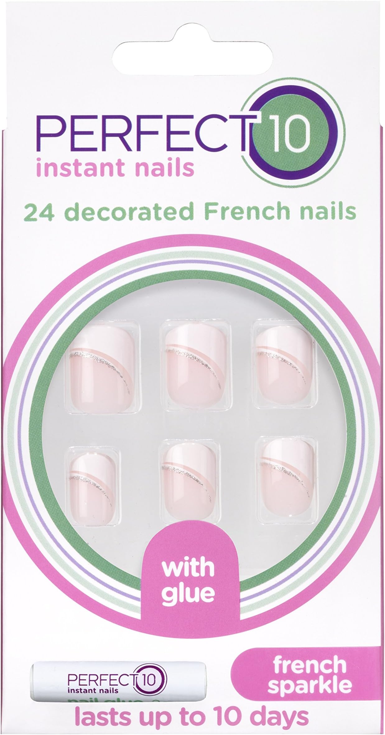 Eylure Perfect 10 Decorated French Nails, French Sparkle