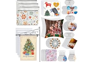 AMDAILY 114Pcs Sublimation Blanks Products, Sublimation Blanks Set Including DIY Blank Makeup Bag, Keychain, Earring, Pillow Cover, Mouse Pad, Coaster, Garden Flag for Sublimation Transfer Christmas Craft