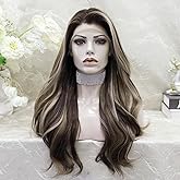 IMSTYLE 13x4 Synthetic Lace Front Aneisa Sunkiss Brown and Blonde Highlight Free Part Lace Front Synthetic Natural Hairline Long Wavy 24 Inches Wig (Aneisa Sunkiss Brown and Blonde)