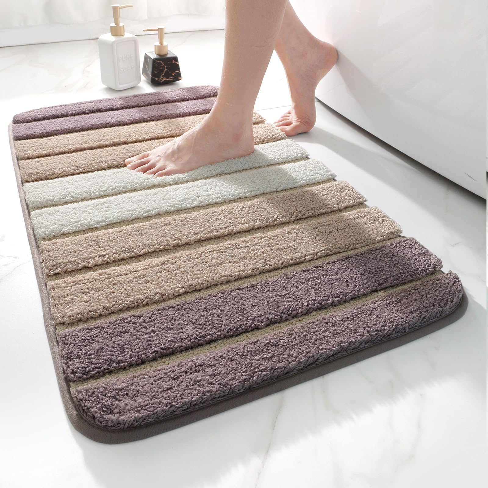 DEXI Bath Mat 50 x 80 cm, Extra Soft Absorbent Microfiber, Non-Slip Washable Rugs for Shower Floor, Bathmat Bathroom Accessories Decor, Beige