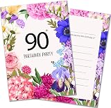Olivia Samuel 90th Birthday Floral Party Invitations 20 Pack Ready to Write UK view 1