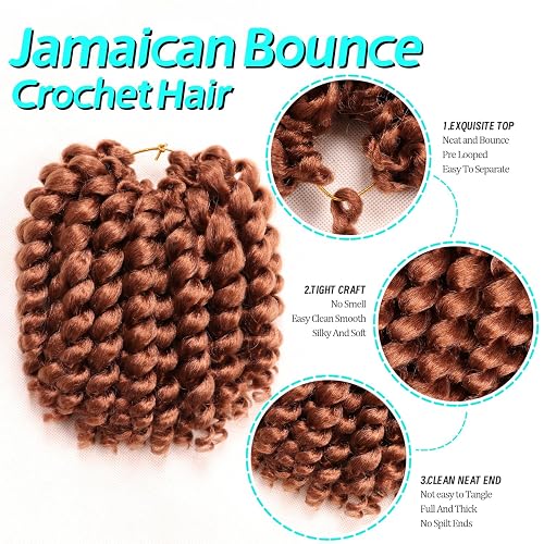 8 Inch Jamaican Bounce Crochet Hair 4 Packs 22 Strands Jumpy Wand