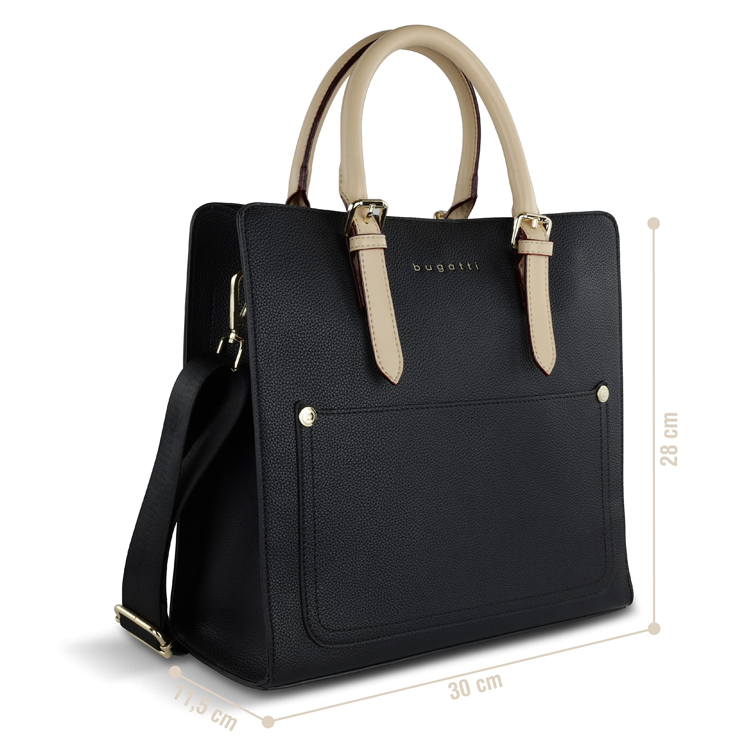 bugatti Ella Handtasche L für Damen, Frauen Tasche groß, Damenhandtasche in schwarz