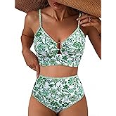 Herseas Women's O Ring Bikini Sets 2 Pieces Floral Print Swimsuits High Waisted Bathing Suits
