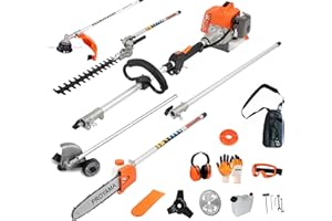 PROYAMA 26cc 6 in 1 Multi Functional Trimming Tools, Gas Hedge Trimmer, Weed Eater, String Trimmer, Brush Cutter, Edger, Pole Saw Chainsaw Pruner with Extension Pole