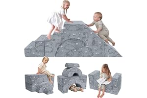 MeMoreCool Foam Climbing Toddler Couch, Modular Kids Sofa with Slide & Stair, Convertible Baby Couch for Playroom, Sectional Furniture for Crawling, Climbing, and Kids’ Play