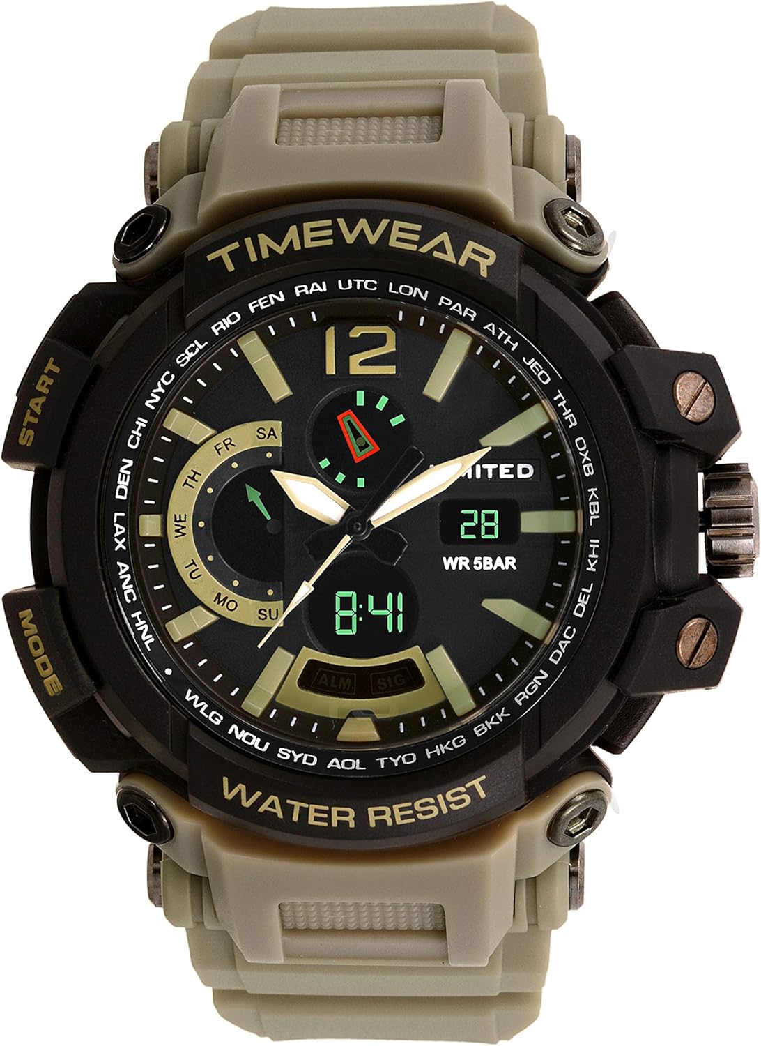 Buy TIMEWEAR Limited Edition Analogue Digital Men's Watch (Black Dial Khaki Colored Strap) at